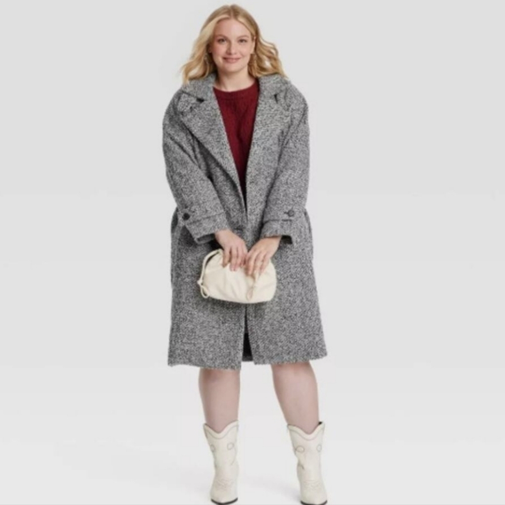 Women's Double Breasted Cocoon Overcoat - Universal Thread Black XL